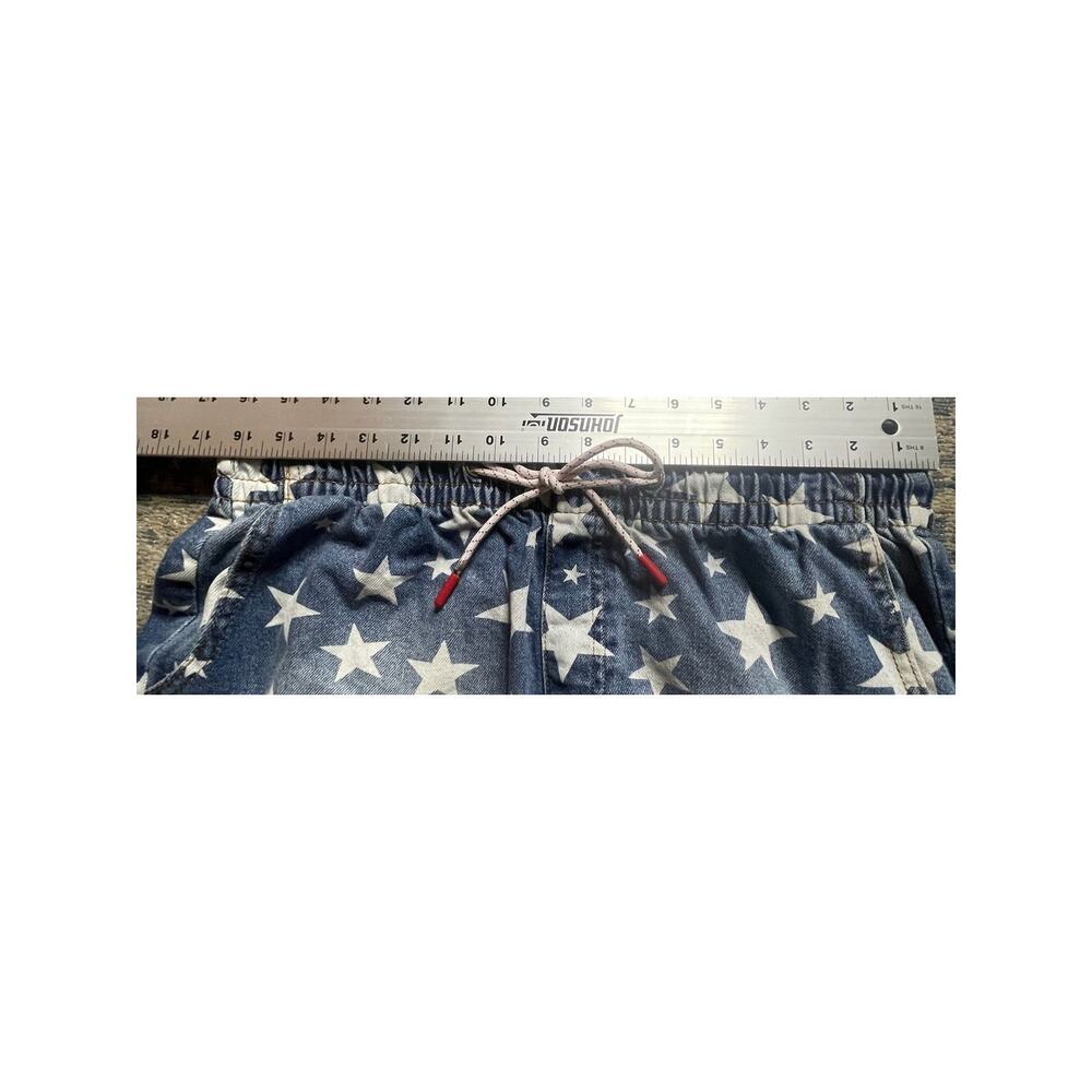 Women's L Star Spangled Print Denim Drawstring Shorts Frayed Hem Poppy Style GUC - Picture 5 of 6
